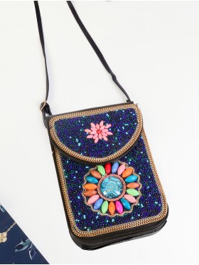 Hand-made Beaded Faux Leather Mini Purse